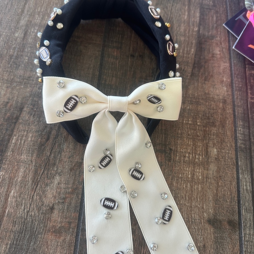 Fun headband and hair bow with bling and footballs
